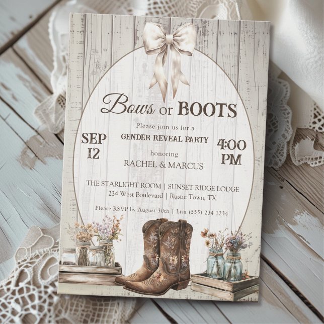 Invitación Bow o Boots rústico Boho Género revelar fiesta (Subido por el creador)