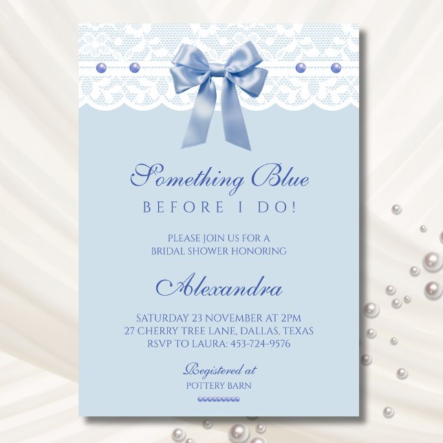 Invitación Bow Pearl Algo Azul Antes De Hacer Ducha Bridal (Subido por el creador)