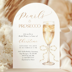 Invitación Bow Pearls y Prosecco Bridal Shower