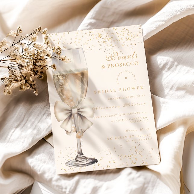 Invitación Bow Pearls Y Prosecco Bridal Shower (Subido por el creador)