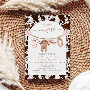 Invitación Bow Pink Clothesline Cow Print Cowgirl Baby Shower