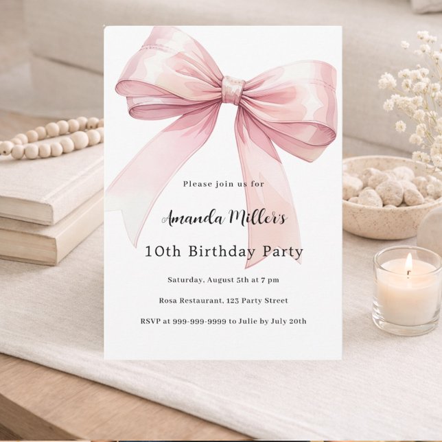 Invitación Bow pink coquette girl birthday (Subido por el creador)