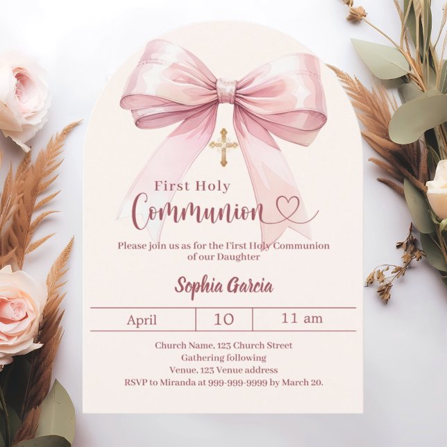 Invitación Bow pink girl cream arch First Communion (Subido por el creador)
