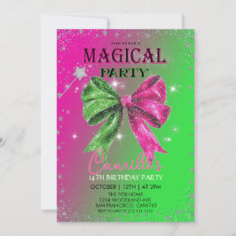 Invitación Bow pink & green magical Birthday Party