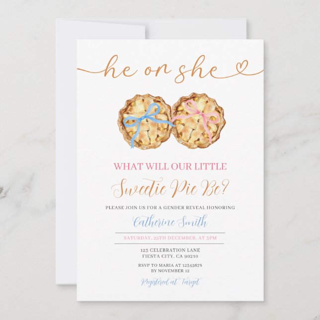 Invitación Bow Pumpkin Pie Género Revelación Gingham (Anverso)