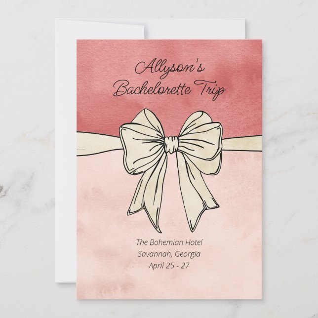 Invitación Bow QR Bach moderno de código rosa y crema (Anverso)