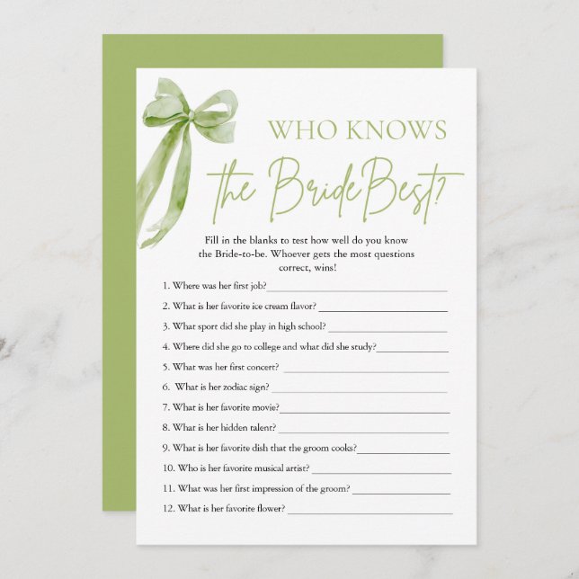 Invitación Bow Quien Conoce El Mejor Juego De Ducha Bridal De (Anverso / Reverso)