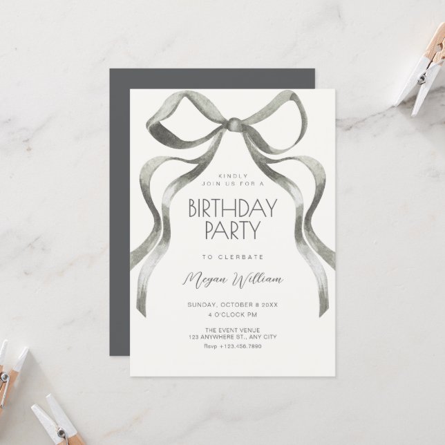 Invitación Bow ribbon birthday (Anverso/Reverso In Situ)