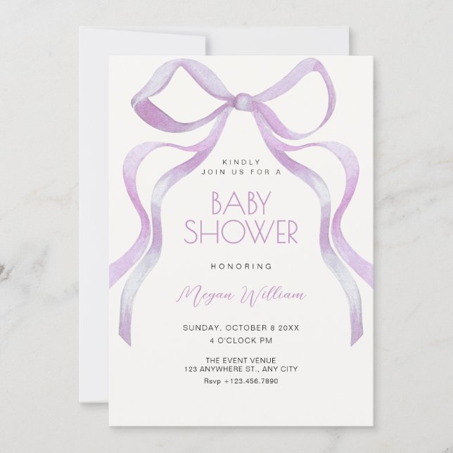 Invitación Bow ribbon bridal shower (Anverso)