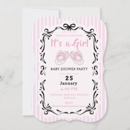 Invitación Bow Ribbon es un Chica Baby Shoe Black Pink