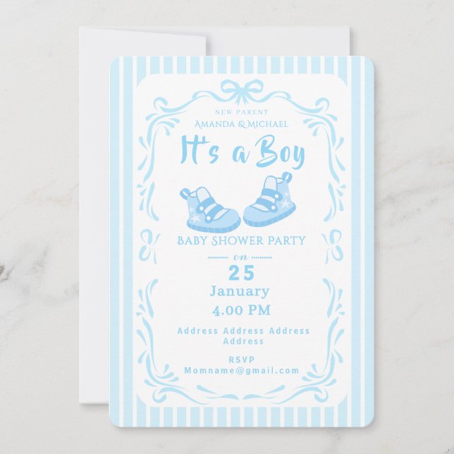 Invitación Bow Ribbon es un zapato para bebé de niños (Anverso)