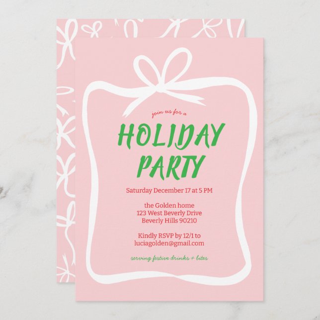 Invitación Bow Ribbon Frame Navidades de vacaciones Fiesta PE (Anverso / Reverso)