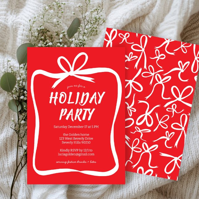 Invitación Bow Ribbon Frame Navidades de vacaciones Fiesta PE (Bow Ribbon Frame Holiday Christmas Party CUSTOM Invitation
)