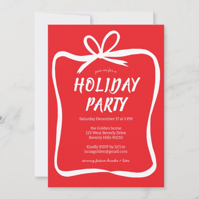 Invitación Bow Ribbon Frame Navidades de vacaciones Fiesta PE (Anverso)