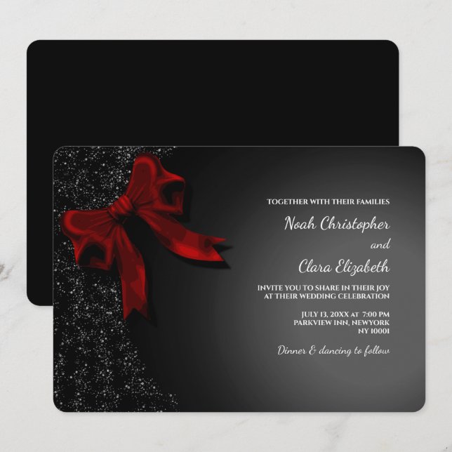 Invitación Bow Rojo Clásico Elegante - Minimalista Moderno (Anverso / Reverso)