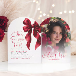 Invitación Bow rojo está atando la foto de la ducha de novia 