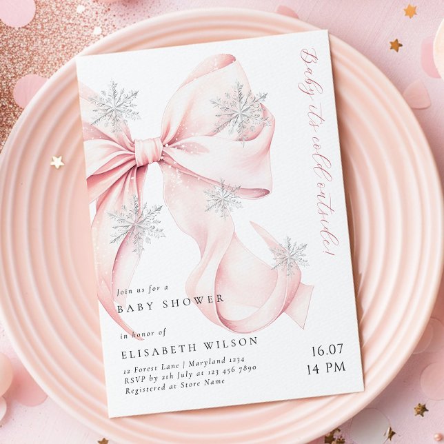 Invitación Bow rosa bebé está frío fuera de Baby Shower (Subido por el creador)