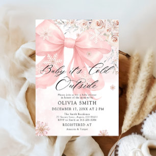 Invitación Bow rosa bebé está frío fuera del Chica Baby Showe