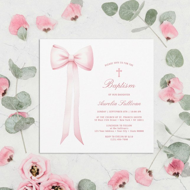 Invitación Bow Rosa Bow Baptism (Subido por el creador)