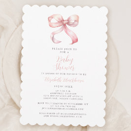 Invitación Bow Rosa Bow Bebé Ducha Coquette Girly Elegly