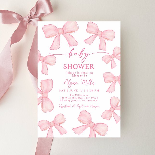 Invitación Bow Rosa Coquette Girl Shower (Subido por el creador)