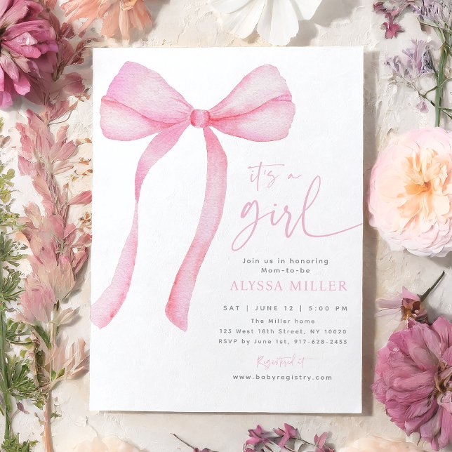 Invitación Bow Rosa Coquette Girl Shower (Subido por el creador)