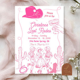 Invitación Bow Rosa Cowgirl Última semana de Bachelorette Rod