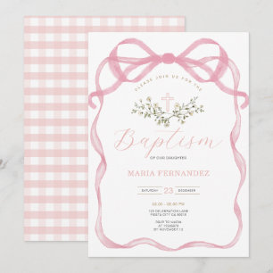 Invitación Bow Rosa Cross Wildflowers Baptismo