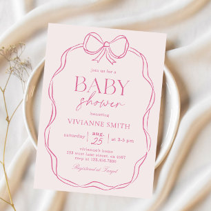 Invitación Bow Rosa De Mano Dibuja Bow Bow Girl Shower