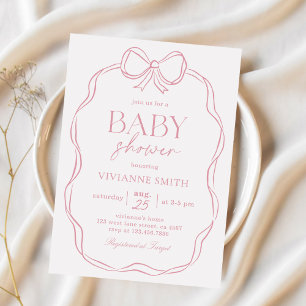 Invitación Bow Rosa De Mano Dibuja Bow Bow Girl Shower