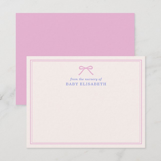 Invitación Bow rosa, doble marco, de la guardería de, (Anverso / Reverso)