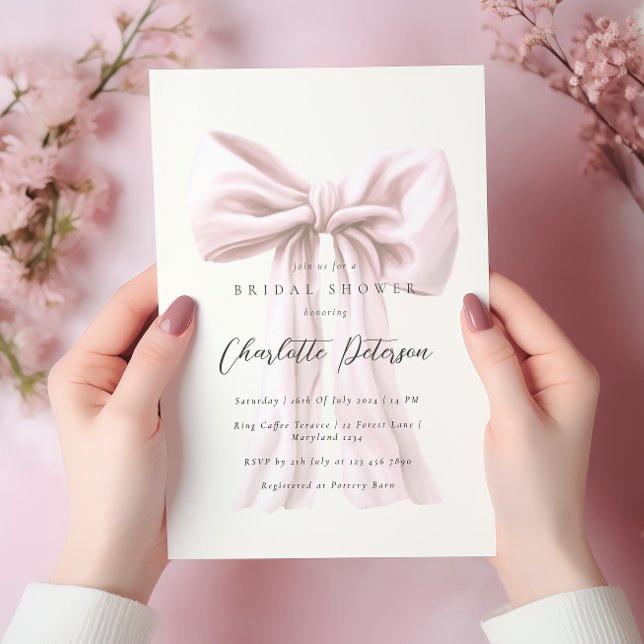 Invitación Bow rosa ducha de novia moderna (Subido por el creador)