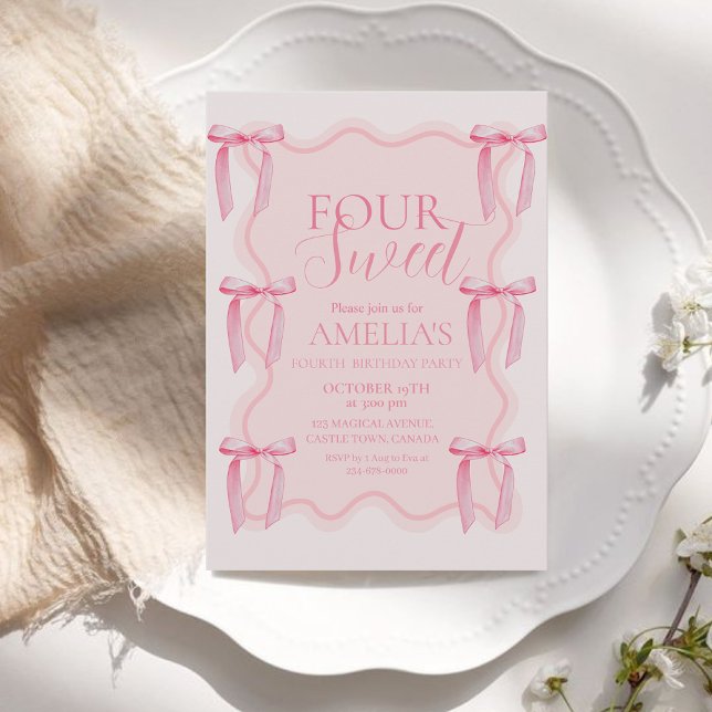 Invitación Bow rosa dulce lindo cuarto Fiesta de cumpleaños (Subido por el creador)