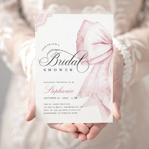 Invitación Bow Rosa Elegante Ducha Bridal
