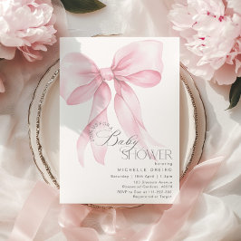 Invitación Bow Rosa Elegante minimalista Bebé ducha