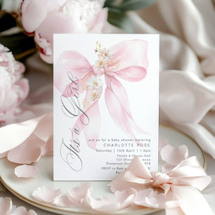 Invitación Bow rosa es un Baby Shower floral pastel chica