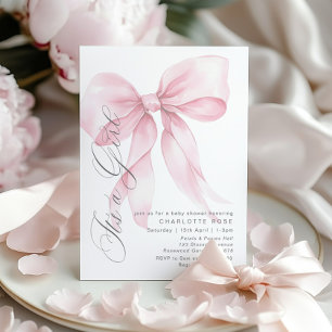 Invitación Bow rosa es un Baby Shower floral pastel chica