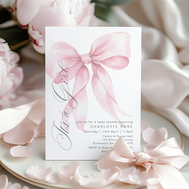 Invitación Bow rosa es un Baby Shower floral pastel chica (Subido por el creador)