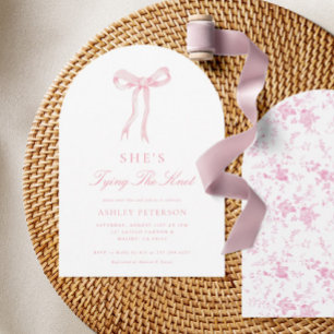 Invitación Bow rosa: está atando el arcón de ducha de novia K