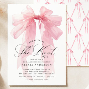 Invitación Bow rosa: está atando el nudo de la ducha de novia