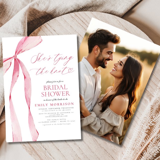 Invitación Bow rosa: está atando la ducha de fotos de Knot (Subido por el creador)