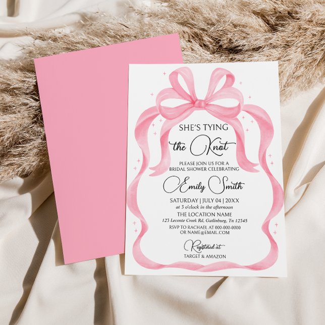 Invitación Bow rosa: está atando la ducha nupcial (Subido por el creador)