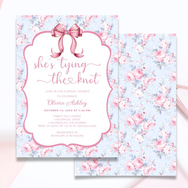 Invitación Bow rosa: está atando la ducha nupcial (Subido por el creador)