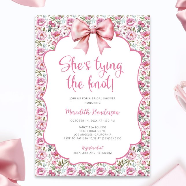 Invitación Bow rosa: está atando la ducha nupcial (Subido por el creador)