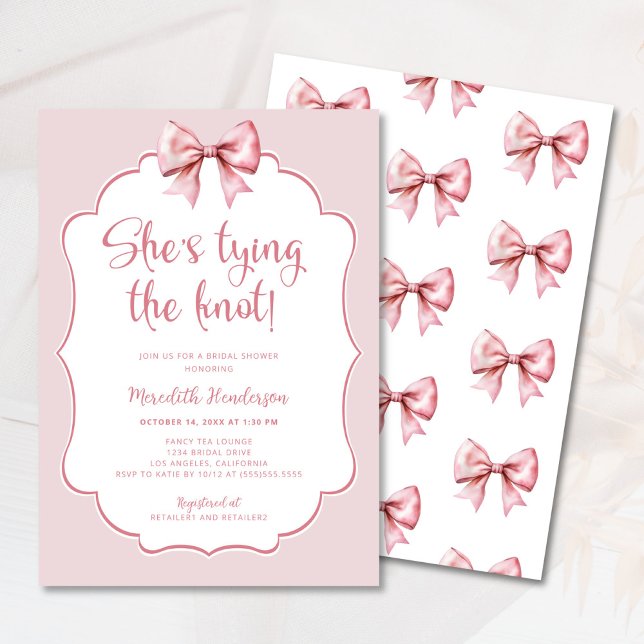 Invitación Bow rosa: está atando la ducha nupcial (Subido por el creador)