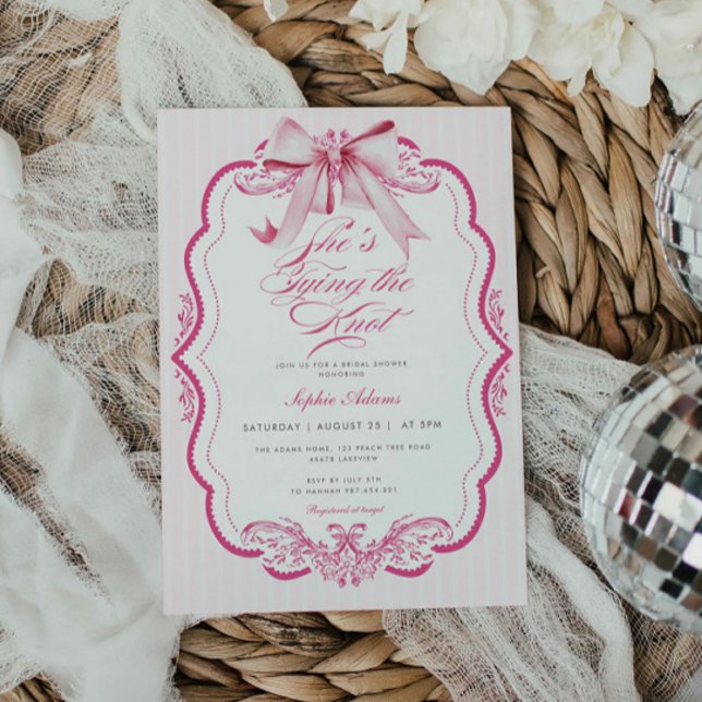 Invitación Bow rosa: está atando la ducha nupcial (Subido por el creador)