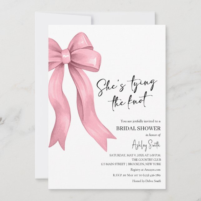 Invitación Bow rosa: está atando la ducha nupcial (Anverso)