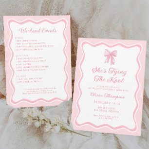 Invitación Bow rosa está atando la fiesta de la soltera Knot