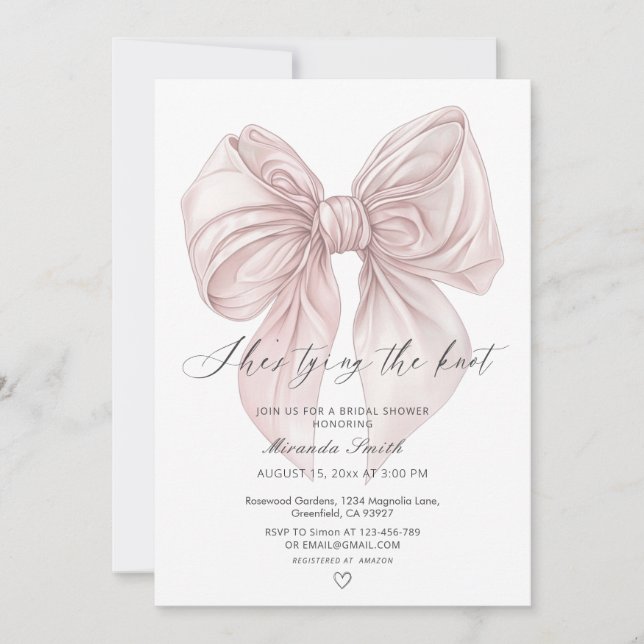 Invitación Bow rosa está atando la novia QR de Knot Photo (Anverso)