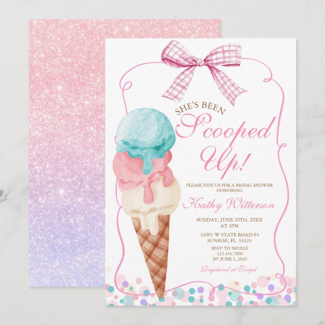 Invitación Bow rosa ha sido la ducha nupcial de Crema de Hiel (Anverso / Reverso)